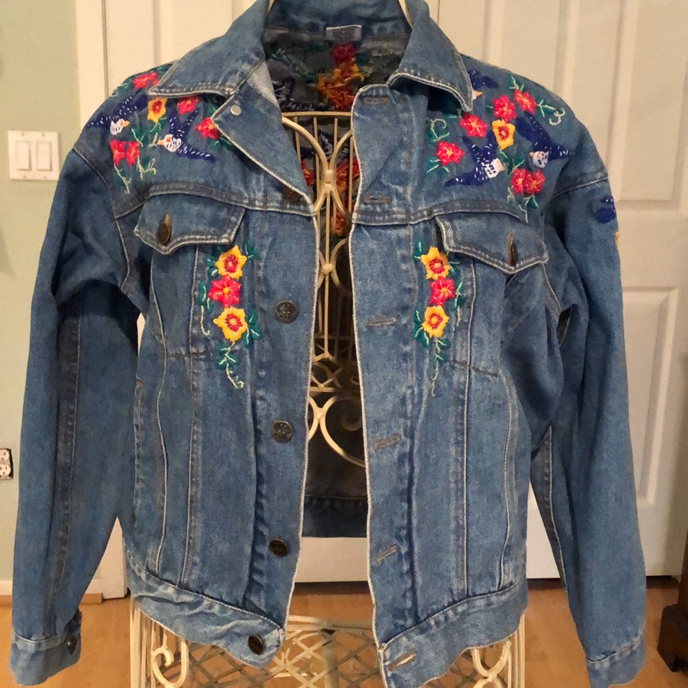 Vintage hand embroidered denim jacket
